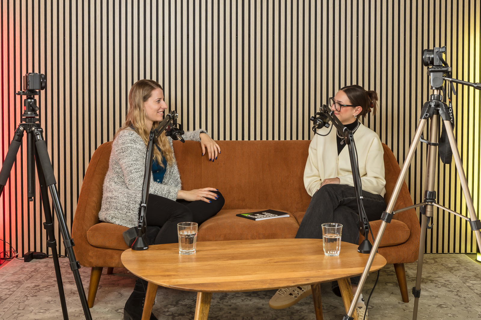 2 Frauen in einem Podcaststudio in Wädenswil, Kanton Zürich im Gespräch